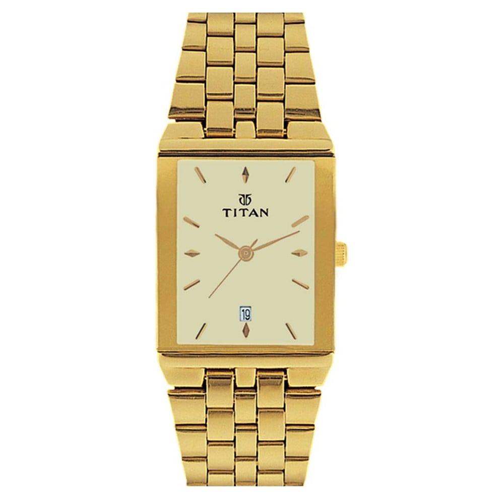Buy Online Titan Quartz Analog Champagne Dial Metal Strap Watch for Men nf1918ym08 Titan