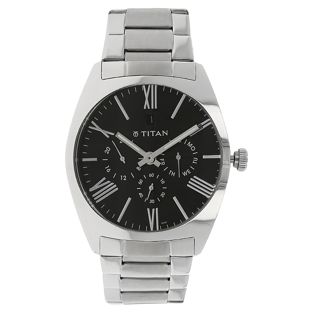 Buy Online Titan Quartz Analog Black Dial Metal Strap Watch for