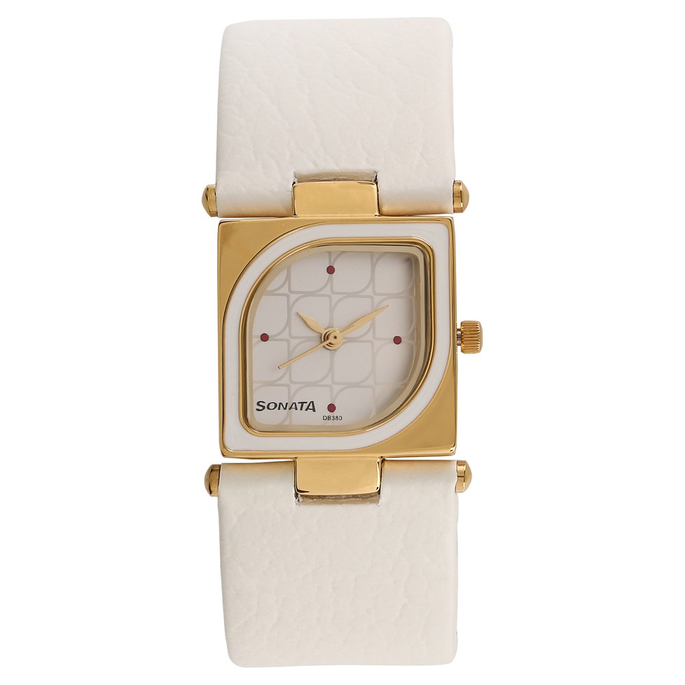 Sonata Quartz Analog Silver Dial Leather Strap Watch for Women