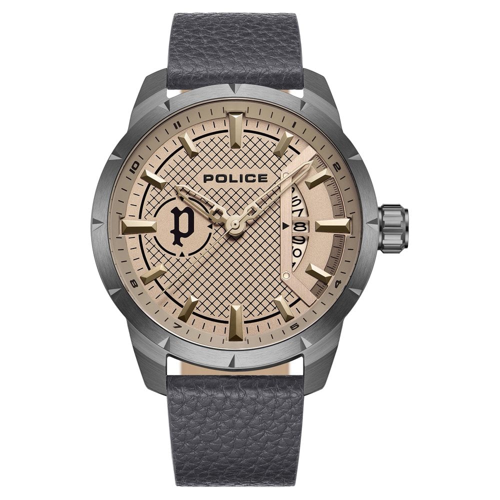 Buy Online Police Quartz Analog with Date Grey Dial Leather Strap