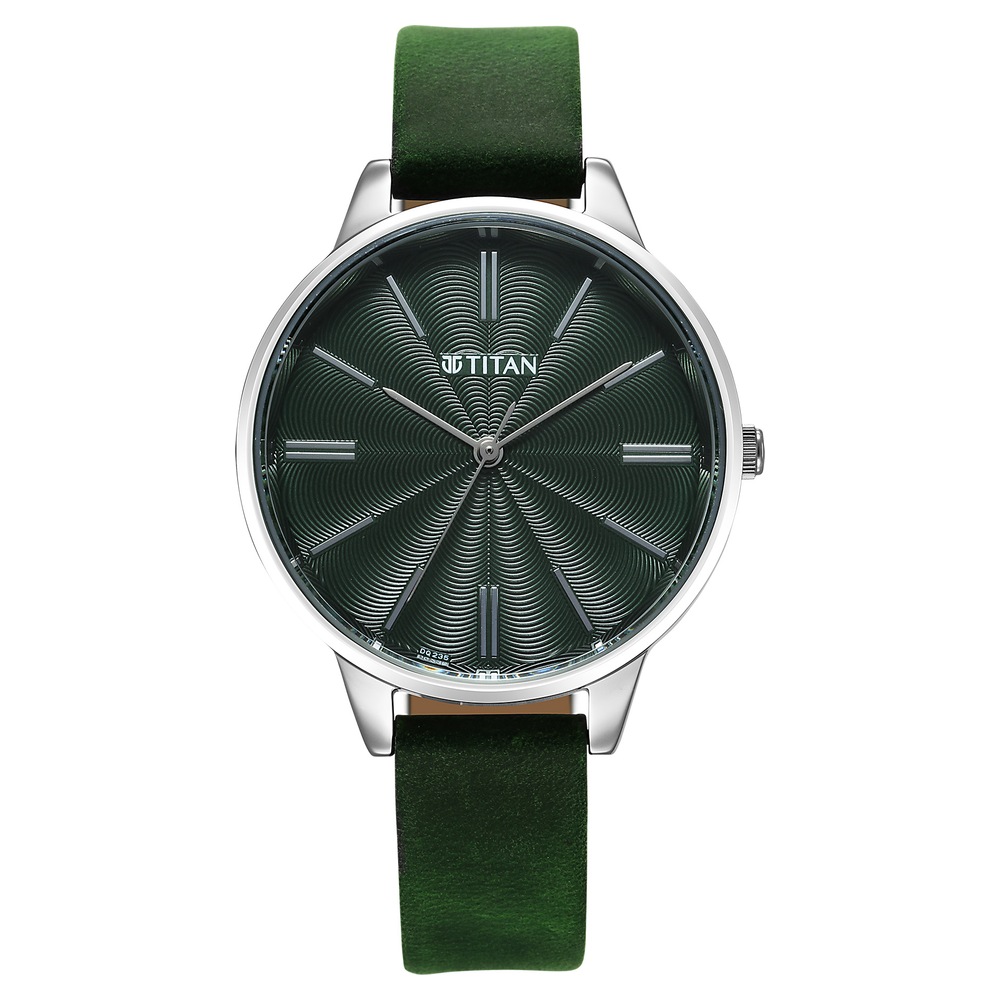 Buy Online Titan Neo Quartz Analog Green Dial Leather Strap Watch
