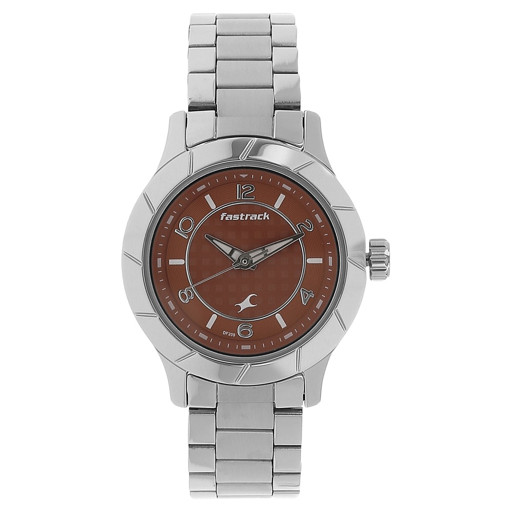 Buy Online Fastrack Quartz Analog Orange Dial Stainless Steel Strap Watch for Girls nk6139sm02 Titan