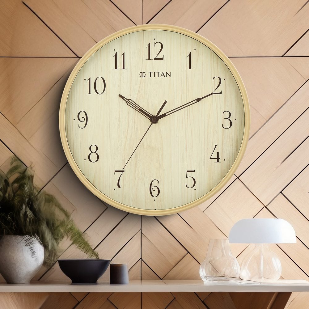 Buy Online Titan Contemporary Wall Clock Quartz Analog Light Brown