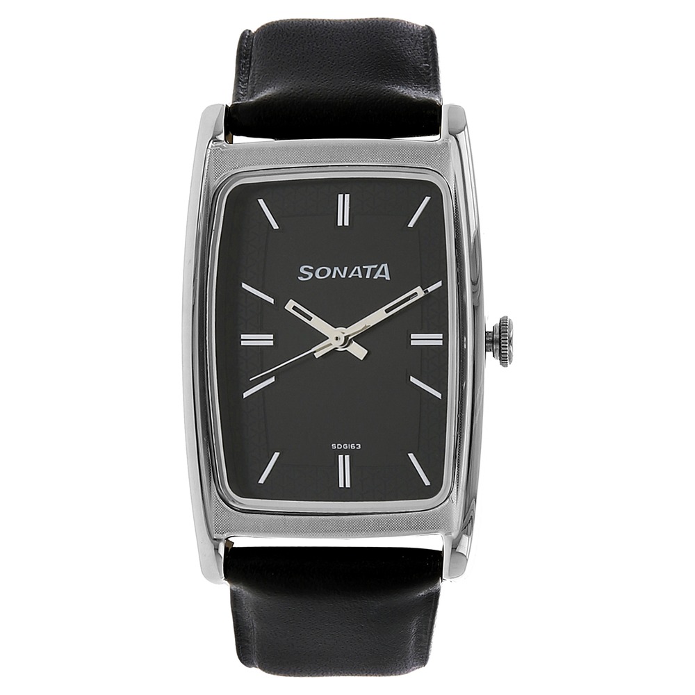 SoLa ② Buy Online Sonata Quartz Analog Black Dial Leather Strap Watch for