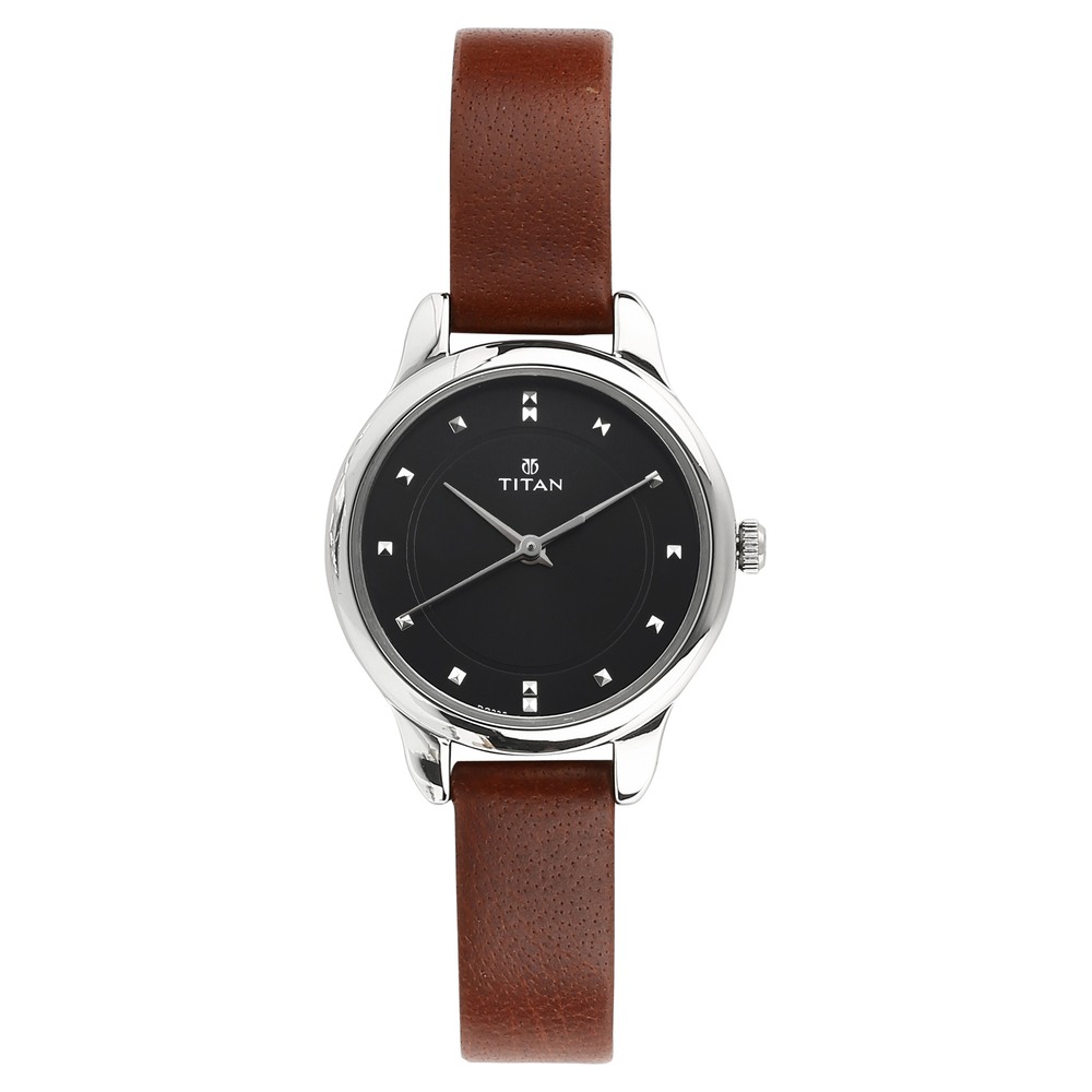 Buy Online Titan Women s Chic minimalist watch with Black dial and leather strap np2481sl07 Titan