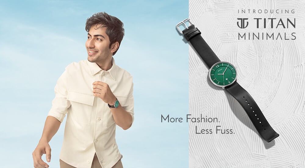 Buy Online Titan Minimals Black Dial Analog Date Leather Strap