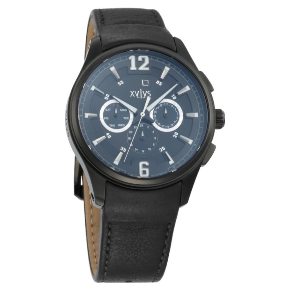 Buy Online Xylys Quartz Multifunction Black Dial Leather Strap Watch