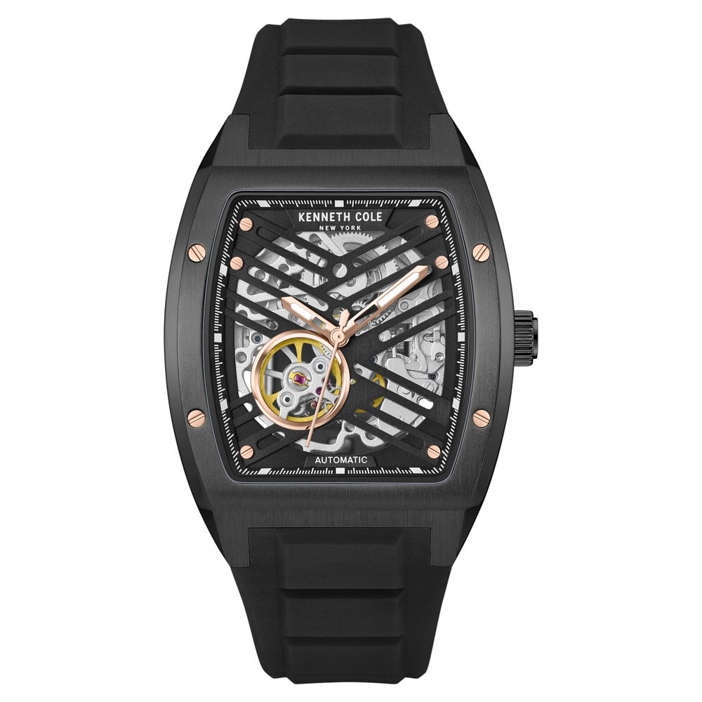 Buy Online Kenneth Cole Automatic Black Dial With Black Silicone
