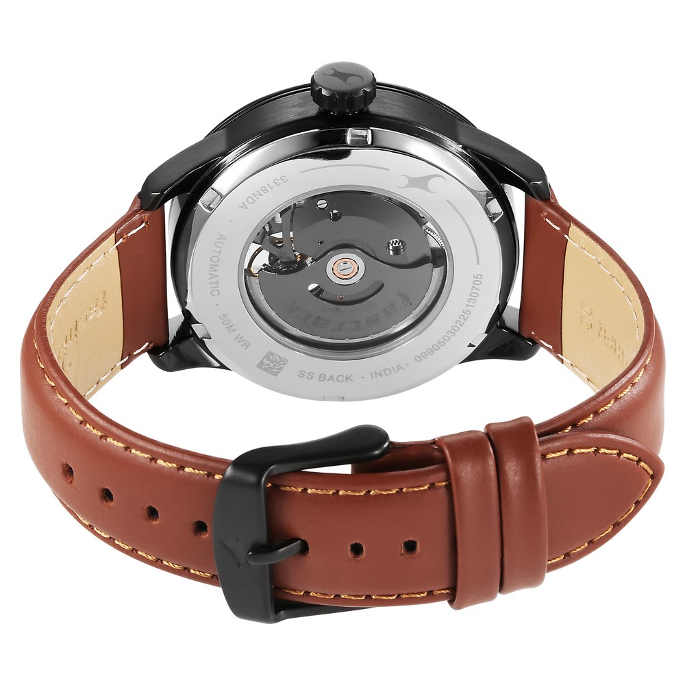 Buy Online Fastrack Automatics Blue Dial Tan Leather Strap Automatic ...