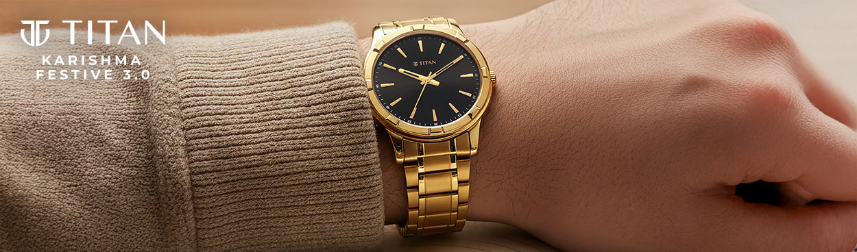 Buy Online Titan Karishma Quartz Analog Black Dial Golden