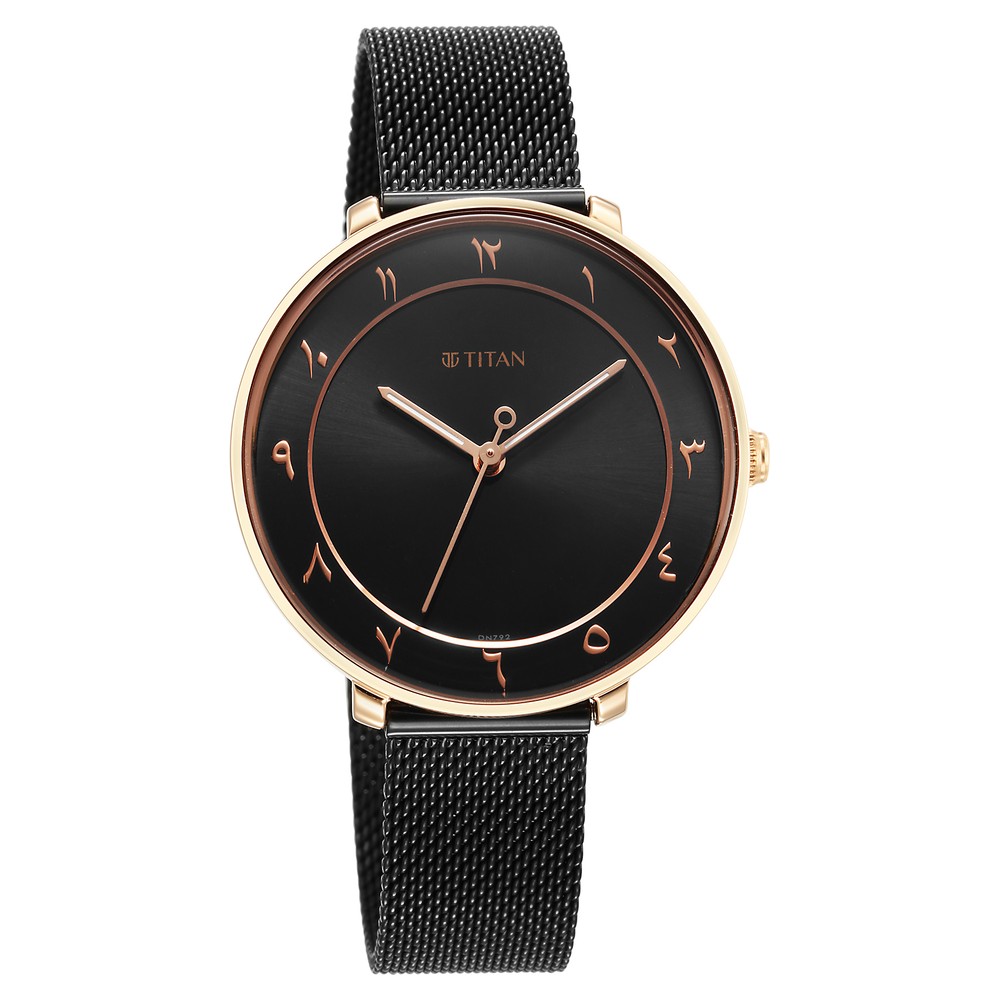 Buy Online Titan Marhaba Black Dial Women Watch With Stainless Steel Strap 2651km07 Titan International