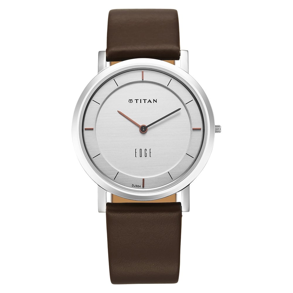 Buy Online Titan Edge Silver Dial Analog Stainless Steel Leather