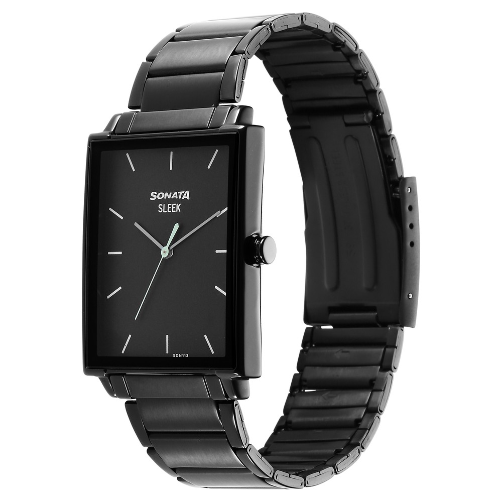 Buy Online Sonata Sleek Black Dial Analog Watch for Men - ns7148nm01 ...