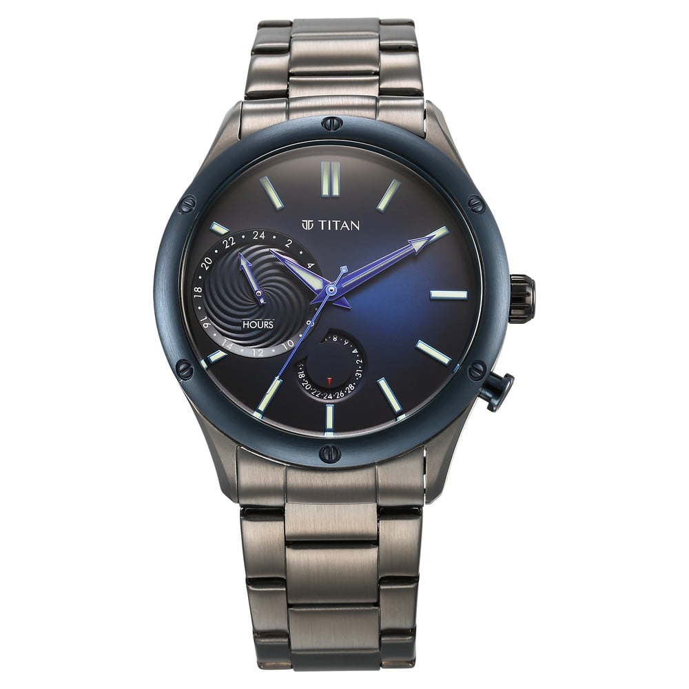 Buy Online Titan Stellar Quartz Multifunction Blue Dial Stainless Steel Strap Watch for Men ns10009km01 Titan