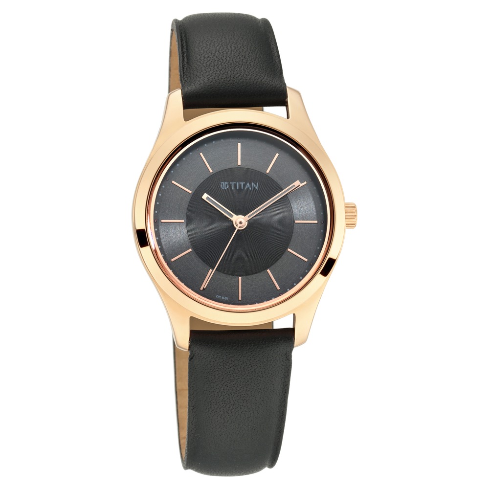 Buy Online Titan Quartz Analog Grey Dial Leather Strap Watch for