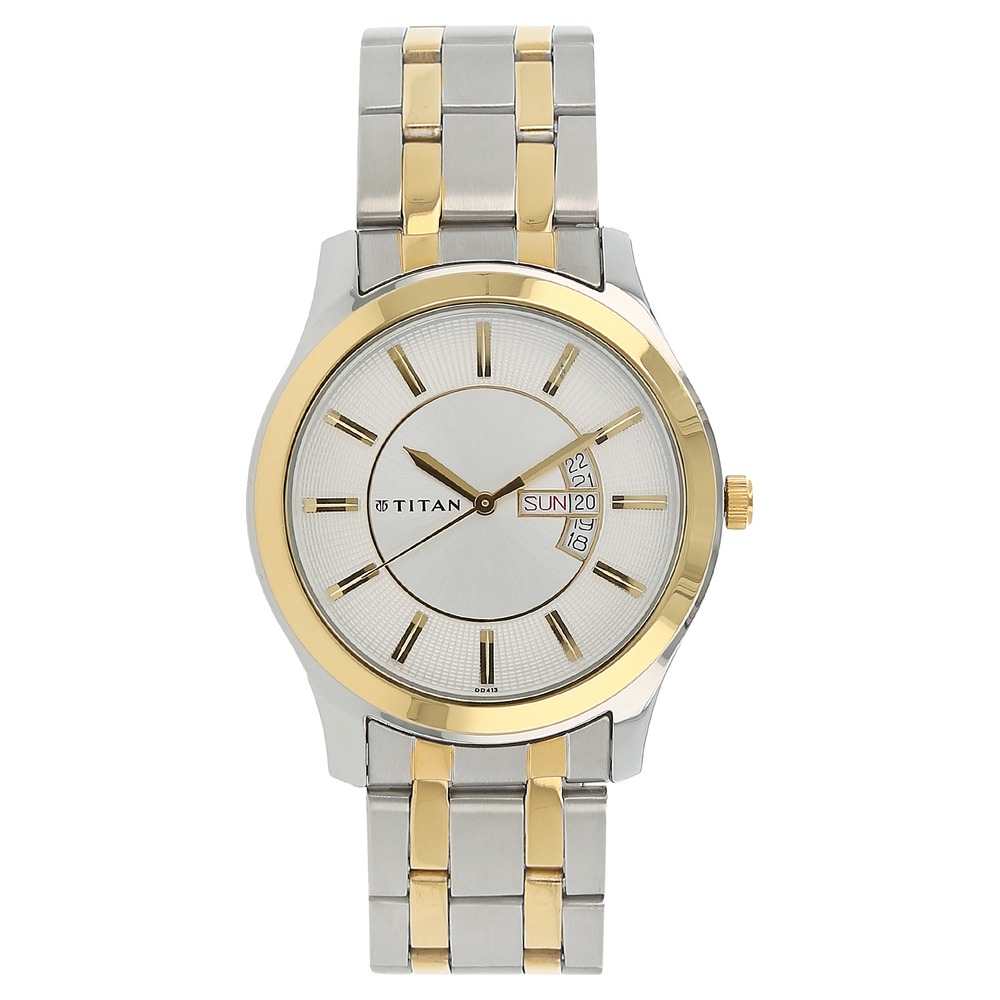 Buy Online Titan Quartz Analog with Day and Date Silver Dial Stainless Steel Strap Watch for Men ns1627bm01 Titan