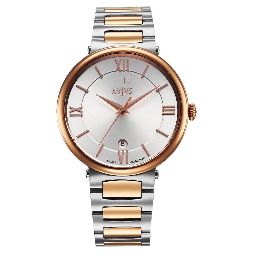 himawari３７ Buy Online Xylys Quartz Analog with Date Silver Dial Two Toned