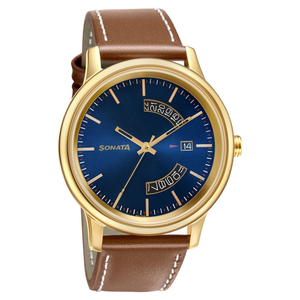 Buy Online Sonata Quartz Analog with Date Leather Strap Watch for