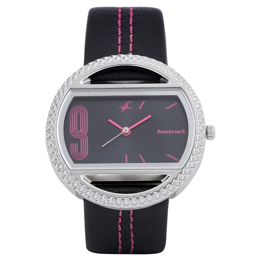 Buy Online Fastrack Quartz Analog Black Dial Leather Strap Watch