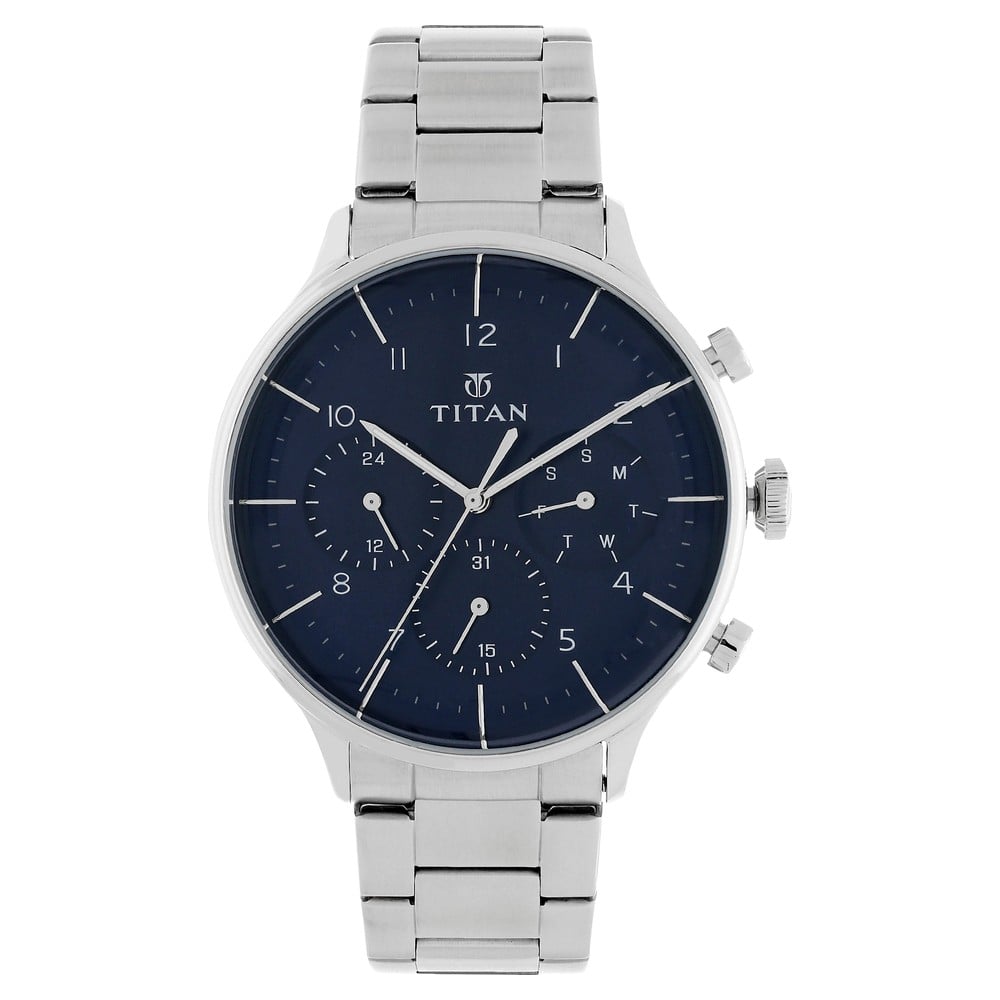 Buy Online Titan Quartz Multifunction Blue Dial Stainless Steel Strap ...