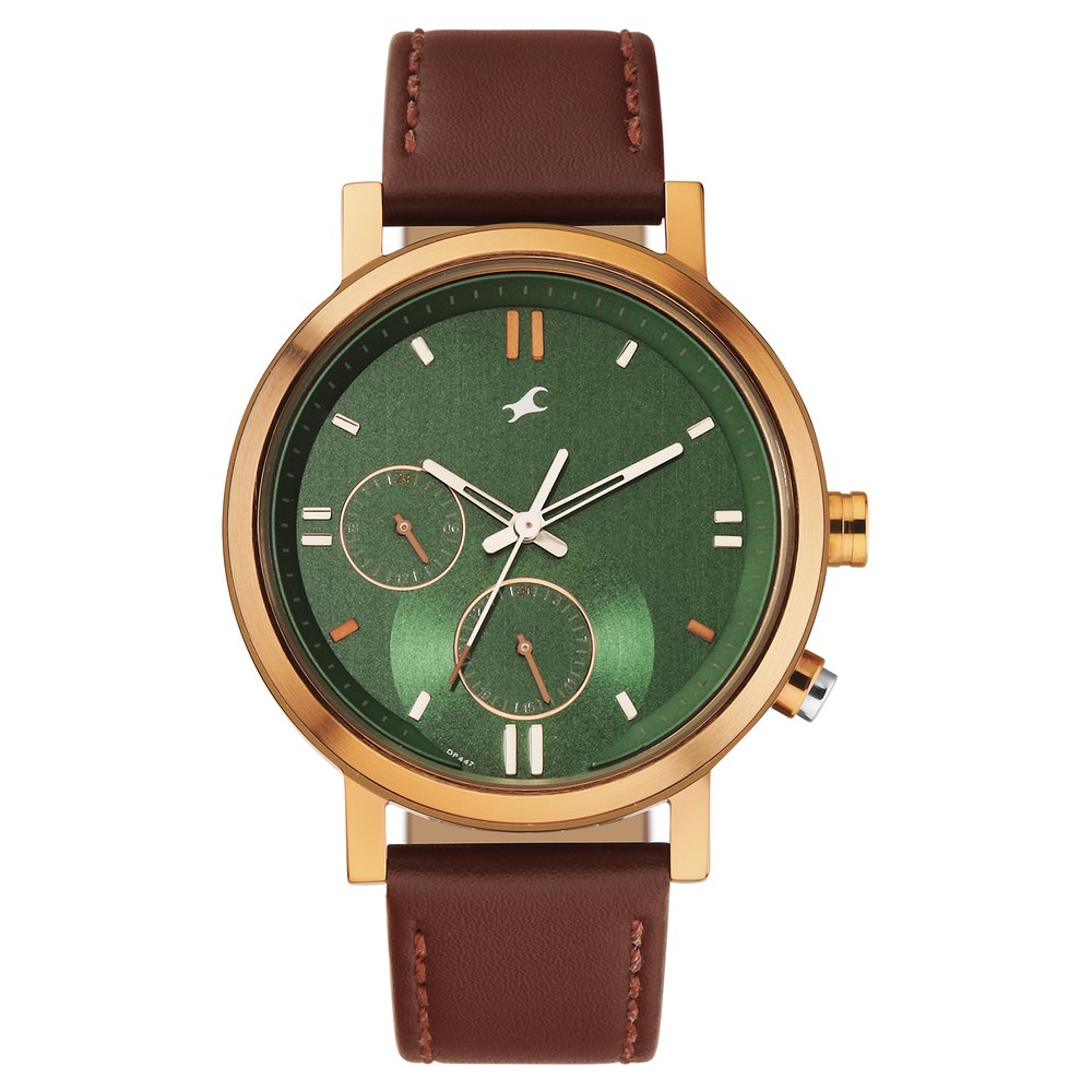 Buy Online Fastrack Tick Tock Quartz Analog Green dial Leather 