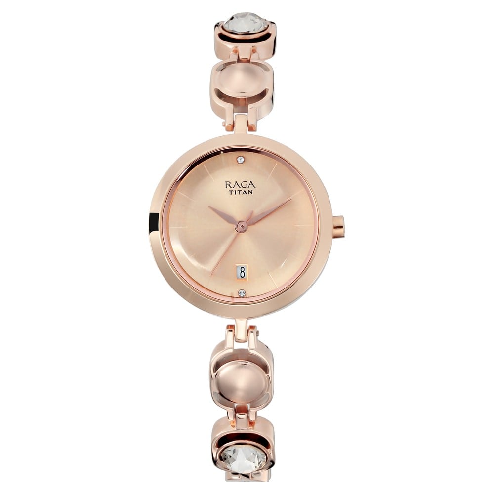Buy Online Titan Raga Viva Rose Gold Dial Analog with Date Metal Strap watch for Women ns2606wm02 Titan