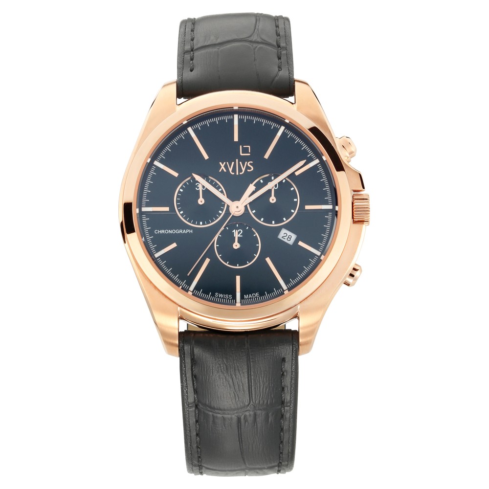 Buy Online Xylys Quartz Chronograph Black Dial Black Leather Strap