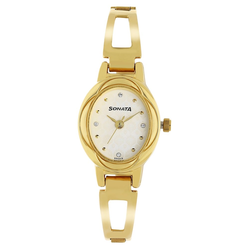 Buy Online Sonata Pankh White Dial Women Watch With Stainless Steel Strap ns8085ym07 Titan