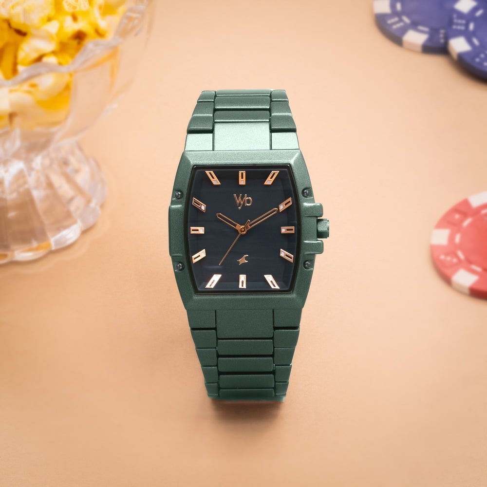 Buy Online Vyb Pioneer By Fastrack Quartz Analog Green Dial Metal