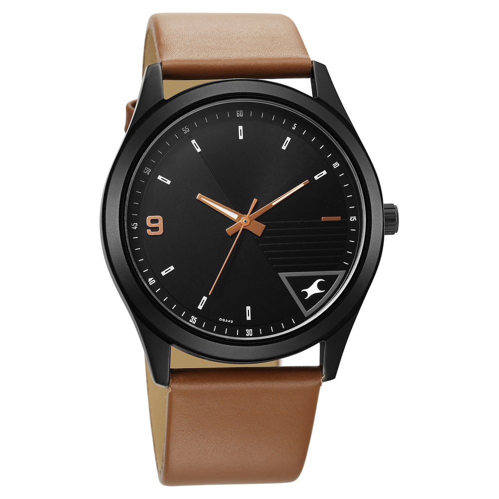 Buy Online Fastrack Stunners Quartz Analog Black Dial Brown Leather