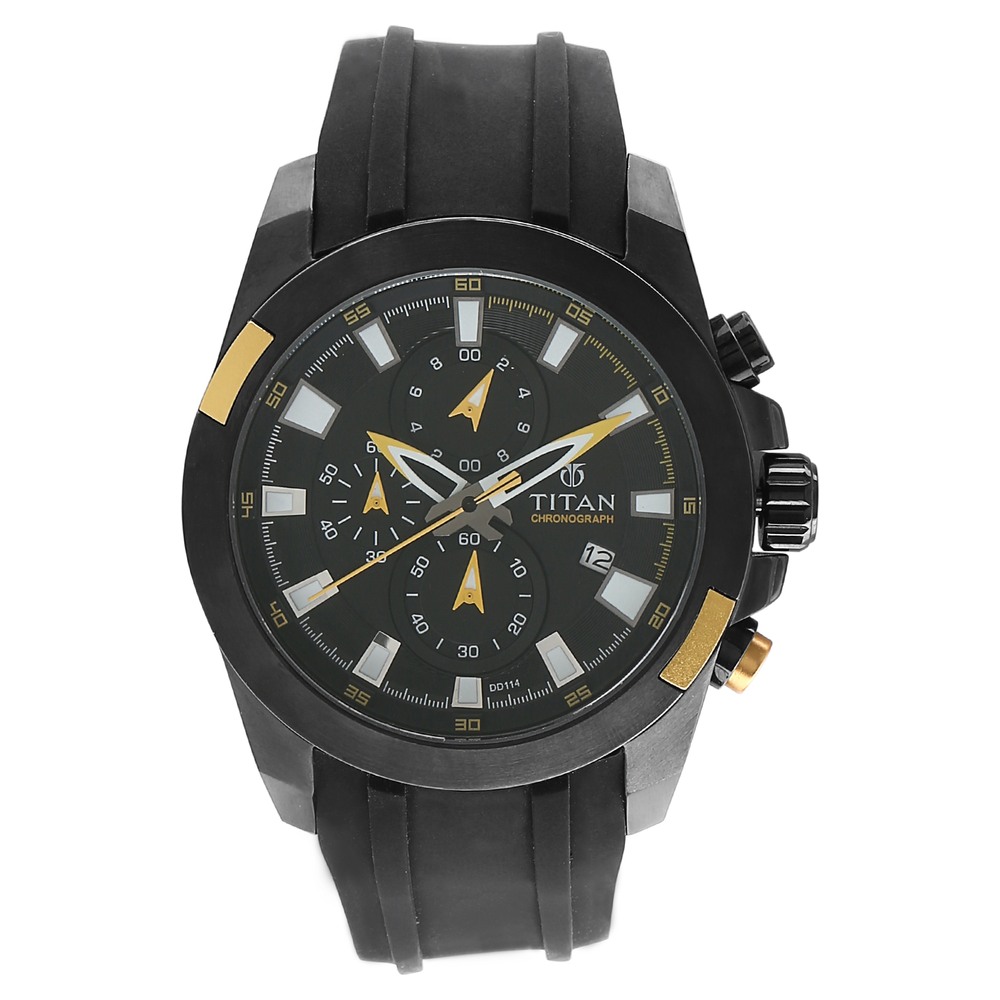 Buy Online Titan Quartz Chronograph Black Dial Plastic Strap Watch