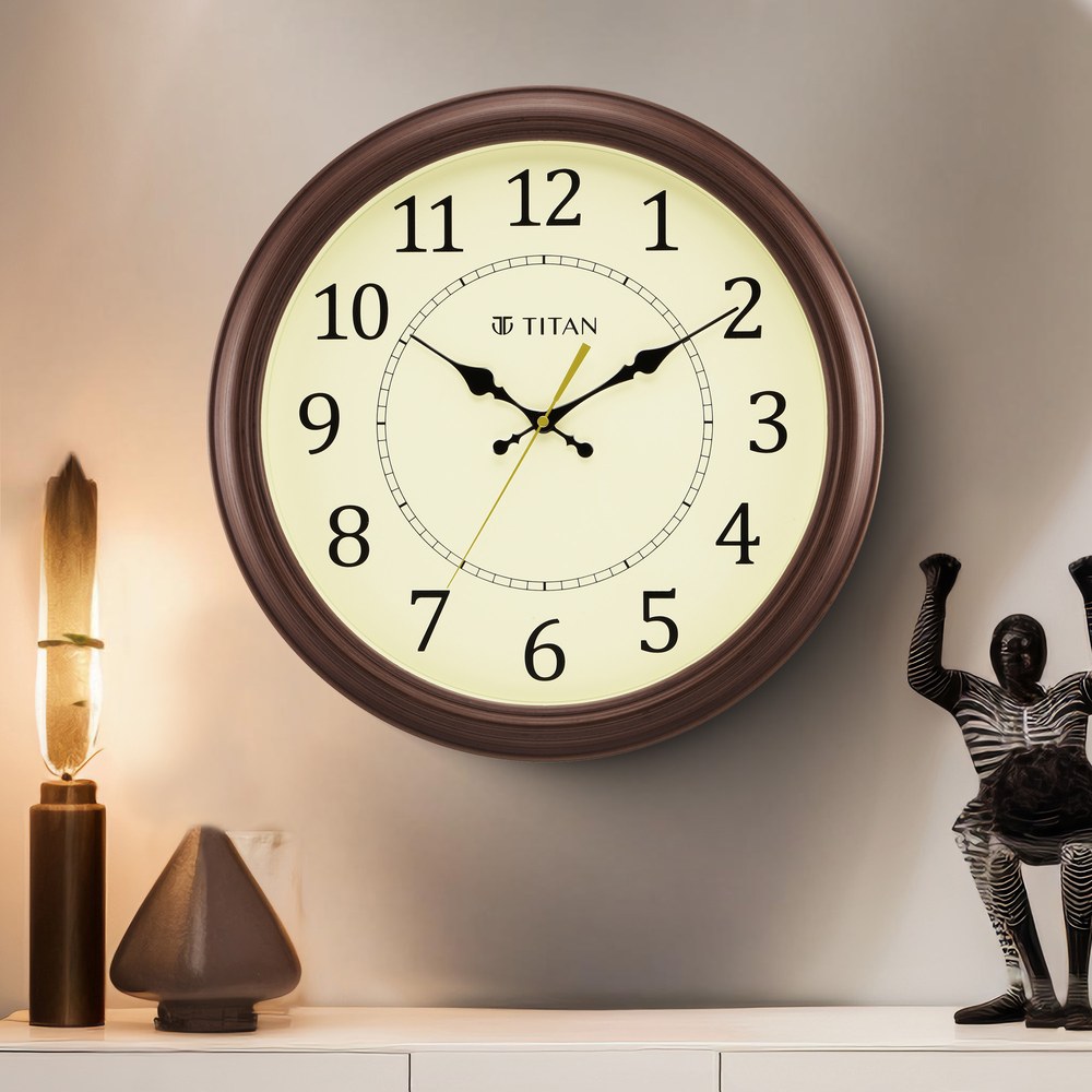 Buy Online Titan Classic 42 cm Off-White Wall Clock: Silent