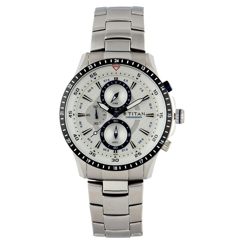 Buy Online Titan Chronograph White Dial Quartz Metal Strap watch