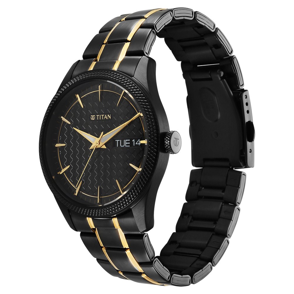Titan Regalia NT1752YM03 - Orologio Uomo Quarzo Oro E Nero - Acciaio Inox Con Giorno E Data