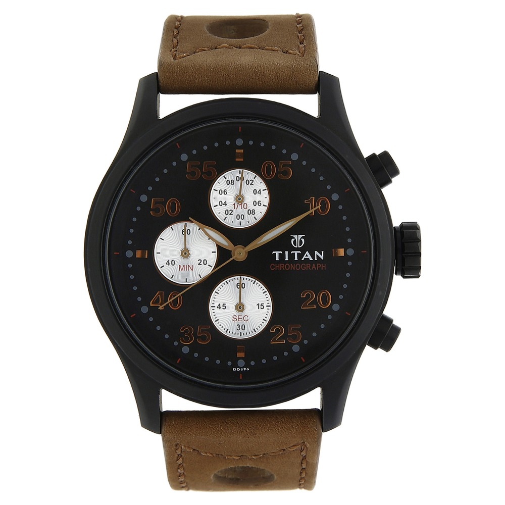 Buy Online Titan Chronograph Black DialLeather Strap watch for Men