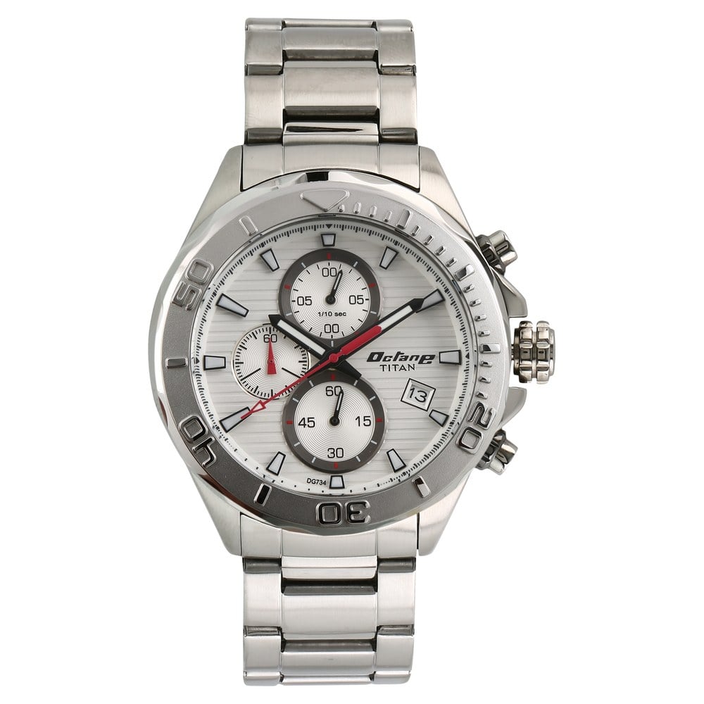 Buy Online Titan Quartz Chronograph Silver Dial Stainless Steel Strap Watch for Men ns90087km01 Titan
