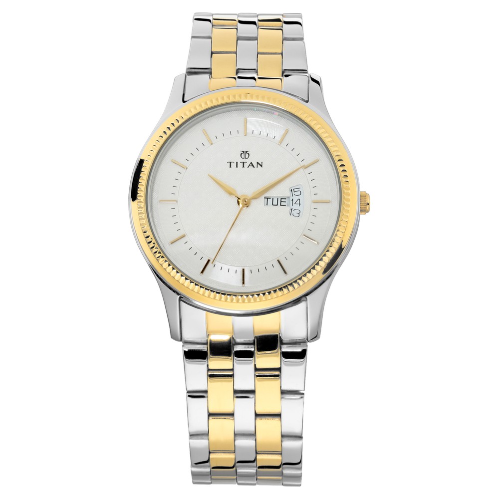 Titan Men's Trendsetter Watch: Chic Blue Dial & Two-Tone Strap