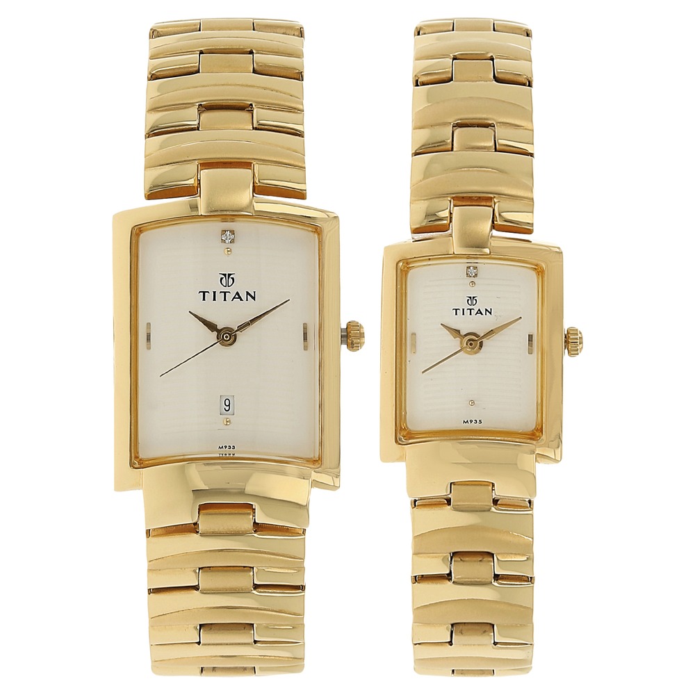 Buy Online Titan Quartz Analog with Date White Dial Stainless Steel Strap Watch for Couple nj19402940ym01 Titan