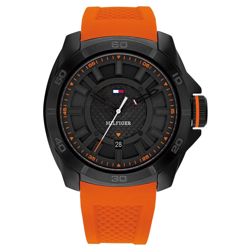 Buy Online Tommy Hilfiger Quartz Analog Black Dial Orange