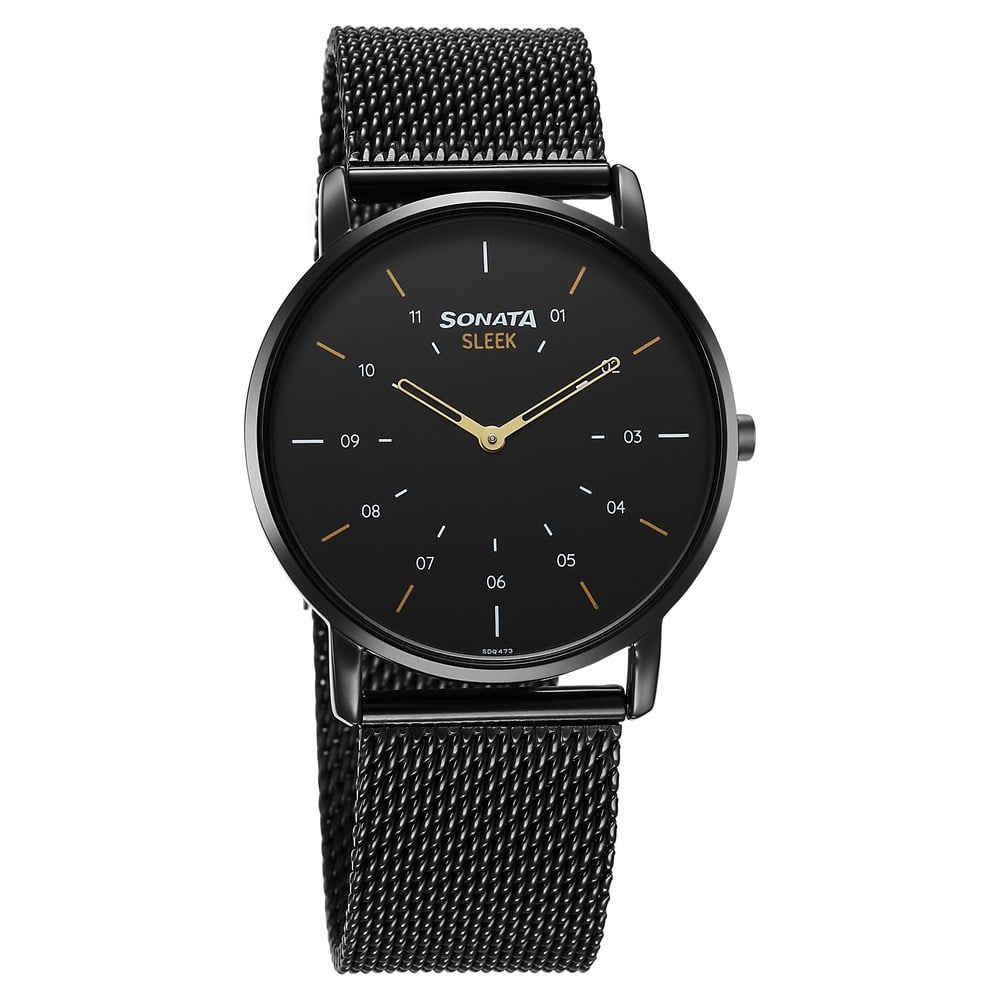 Buy Online Sonata Sleek Quartz Analog Black Dial Black Stainless Steel  Strap Watch For Men 7152nm02 Titan India