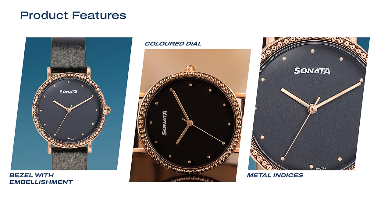 Buy Online Sonata Quartz Analog Black Dial Black Leather