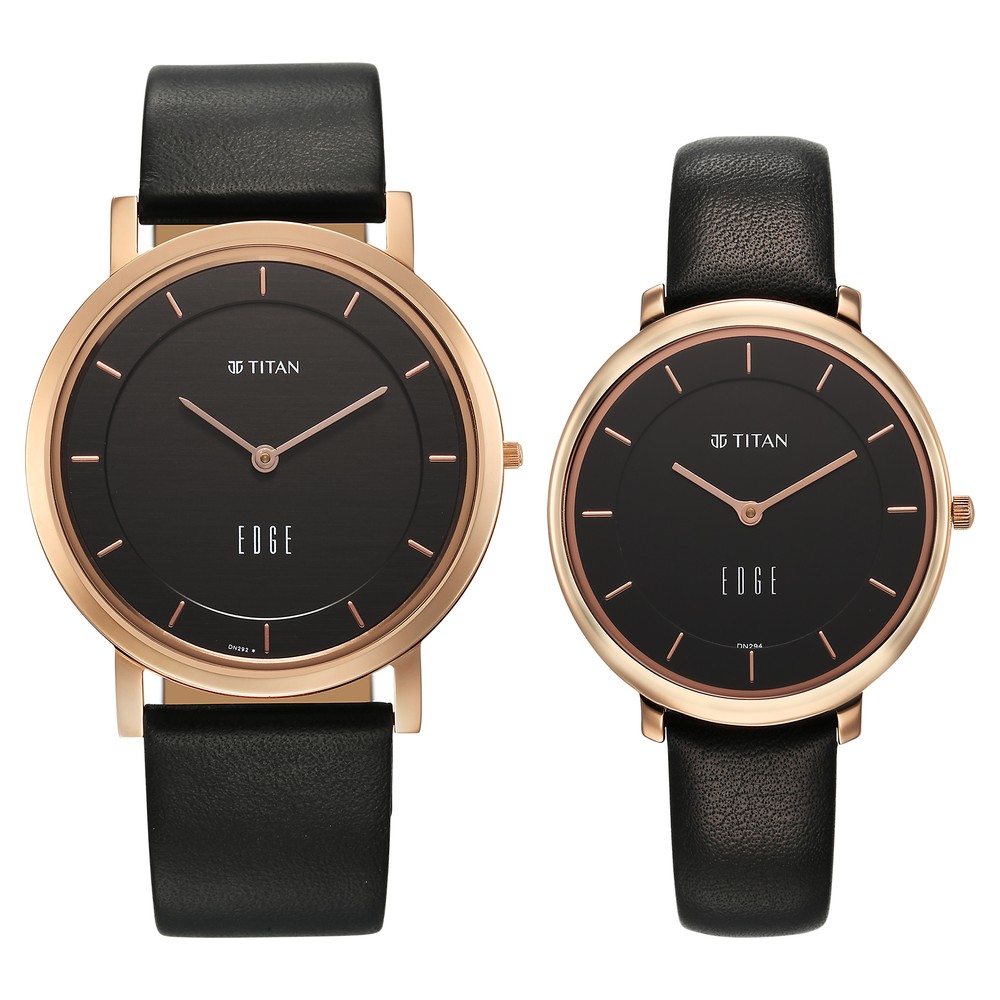 Buy Online Titan Edge Pair Black Dial Analog Leather Strap watch