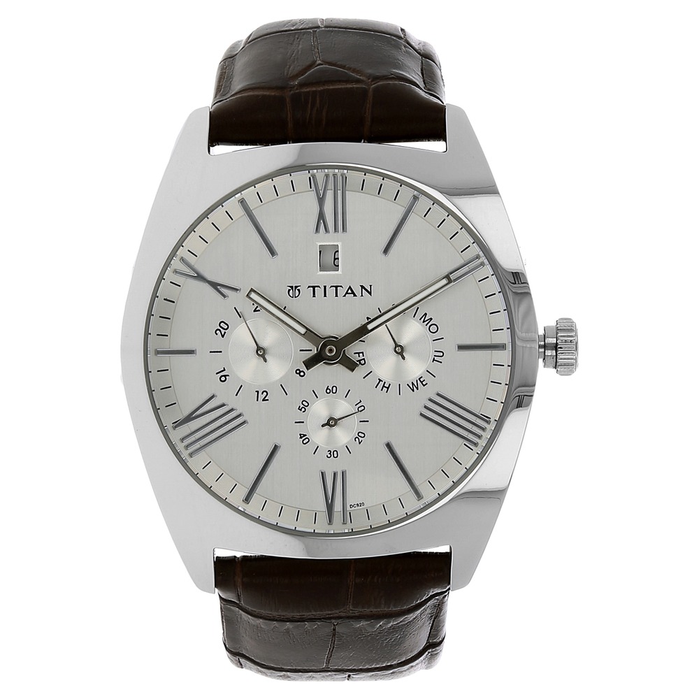 Buy Online Titan Quartz Analog White Dial Leather Strap Watch for
