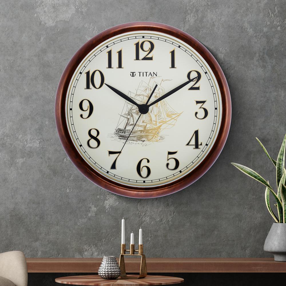 Buy Online Titan Decorative Dark Brown Wood Finish Clock with Ship