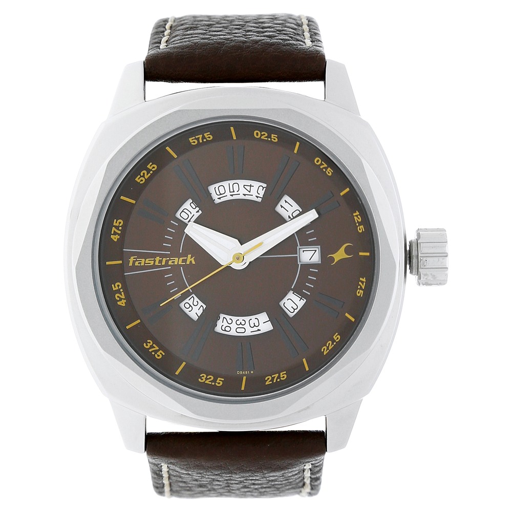 Buy Online Fastrack Quartz Analog Brown Dial Leather Strap Watch for ...