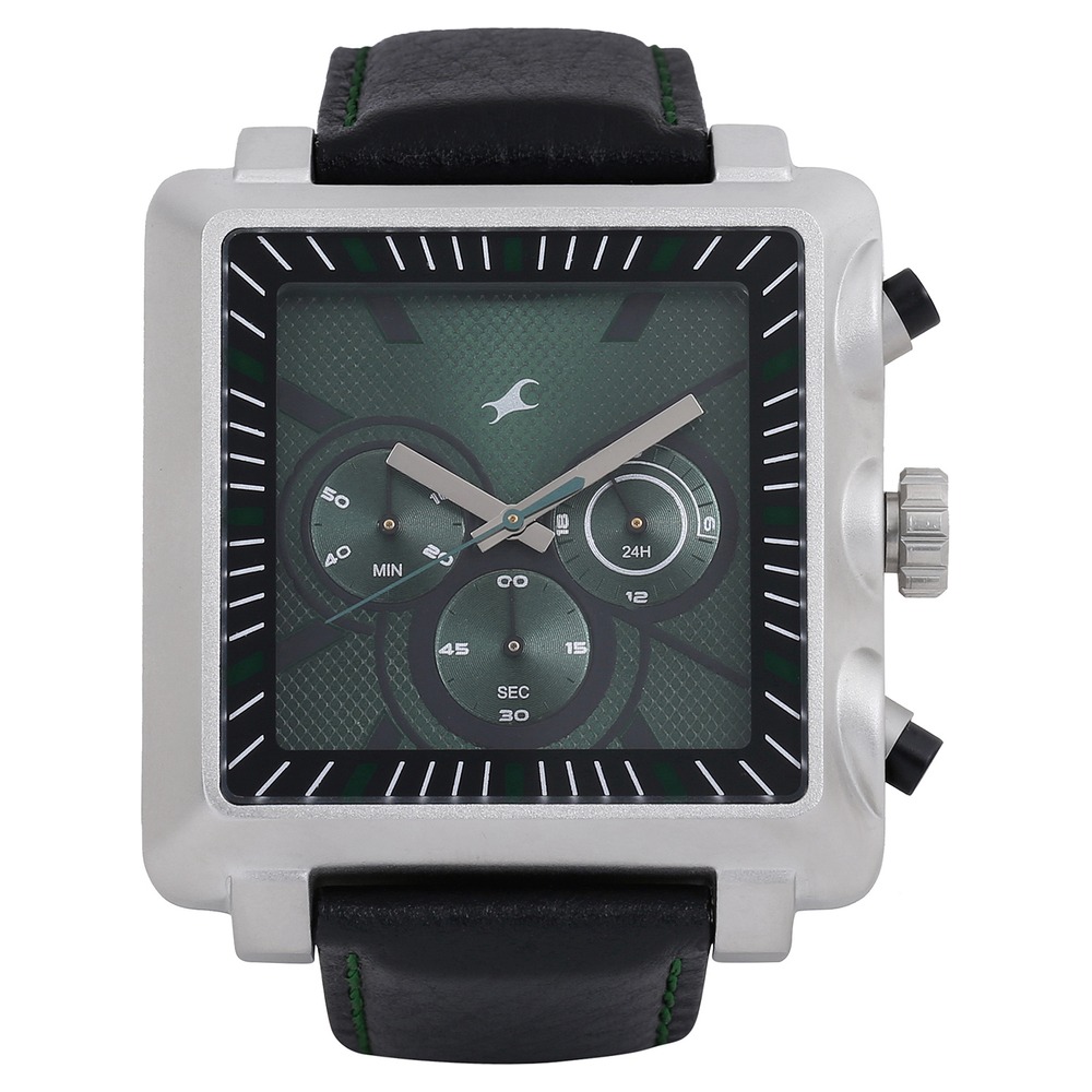 Buy Online Fastrack Quartz Chronograph Green Dial Leather Strap