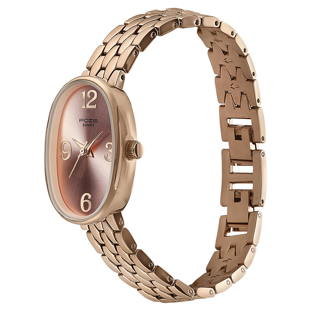 Buy Online Sonata Poze Quartz Analog Rose Gold Dial Metal Strap Watch ...