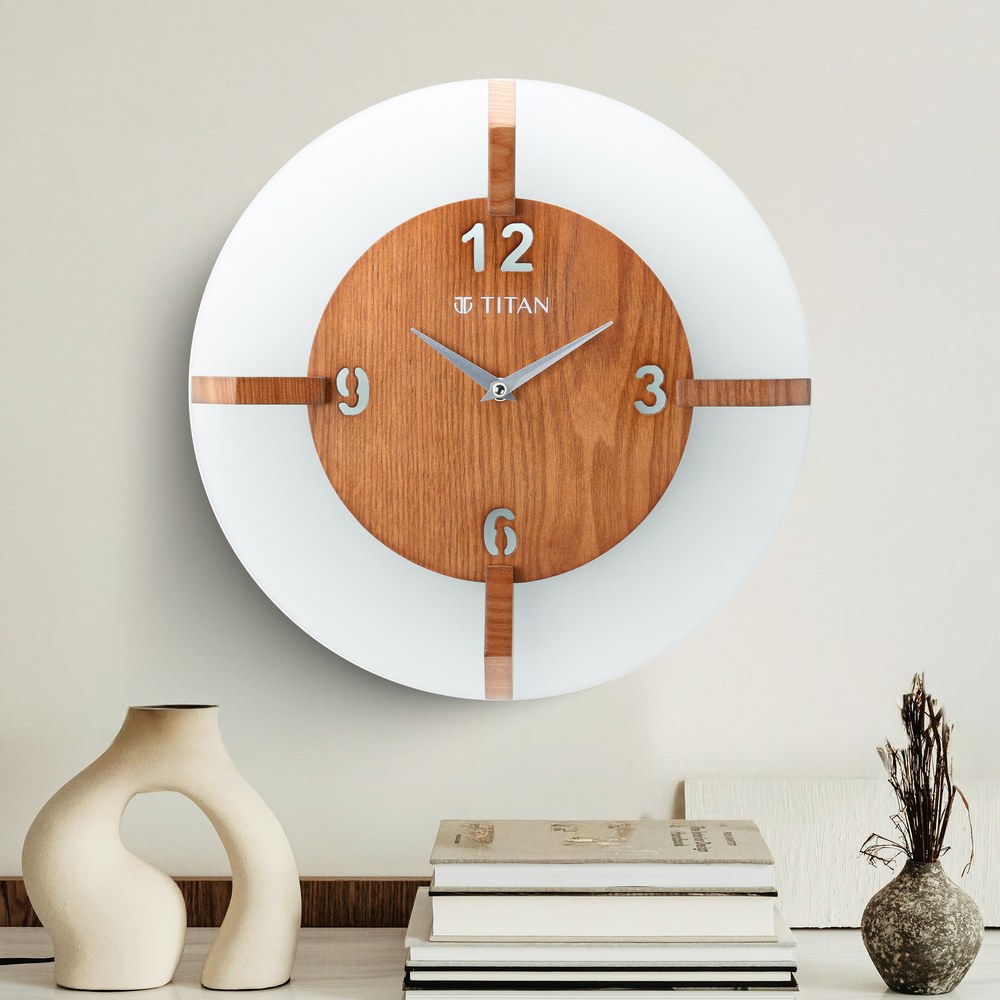 Buy Online Titan Wood Glass Fusion Wall Clock 32 cm x 32 cm Medium nsw0032ga01 Titan