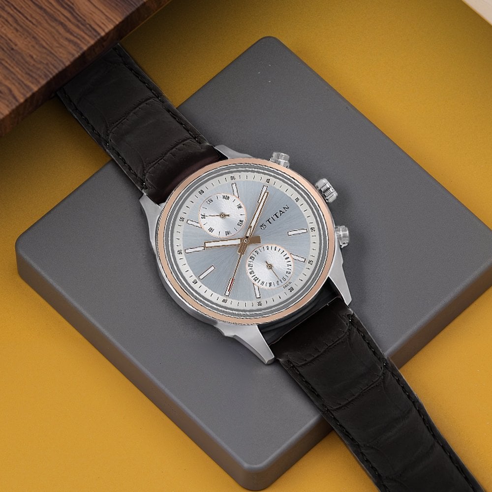 3z7z3 Buy Online Titan Quartz Multifunction Silver Dial Leather Strap