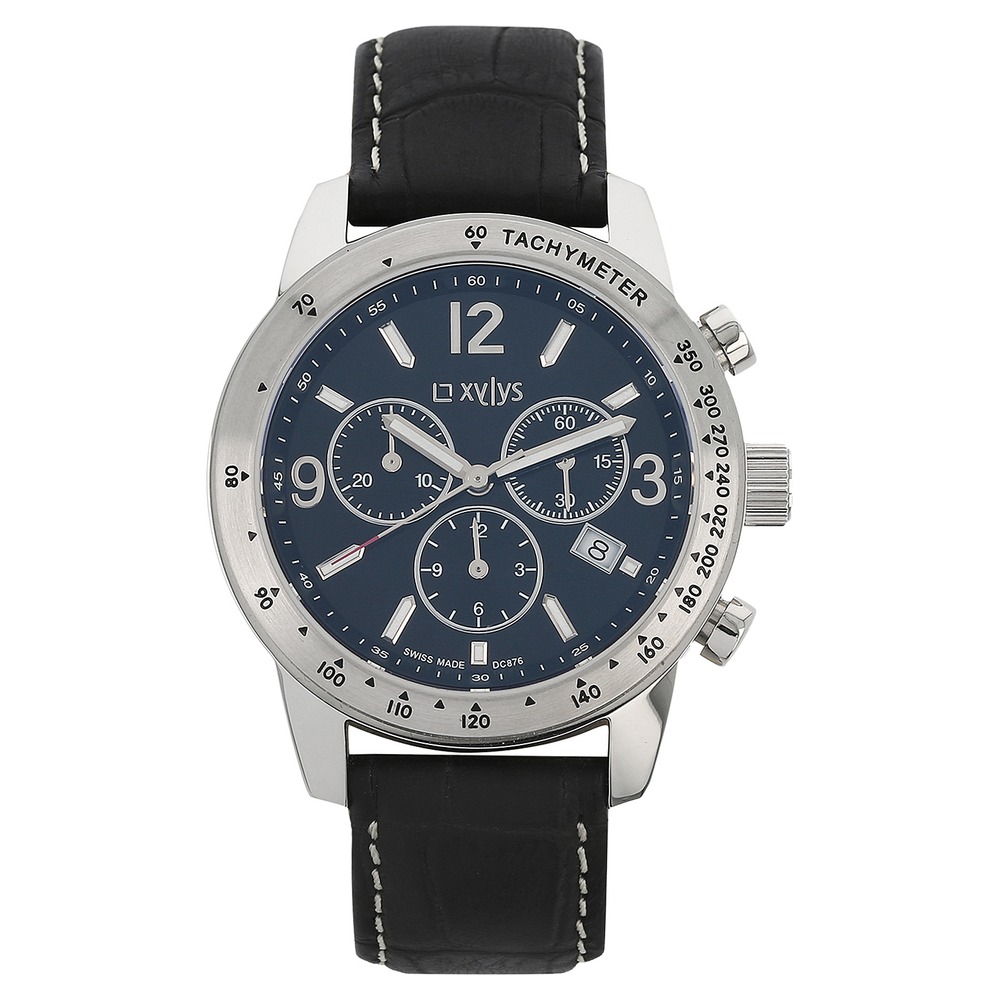 Buy Online Xylys Swiss Chronograph Black Leather Strap and Blue